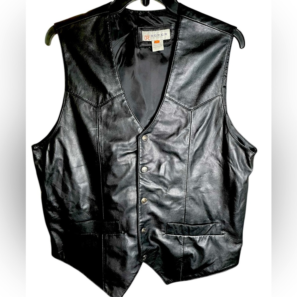 Men’s western soft leather Roper vest M Oklahoma buttons
